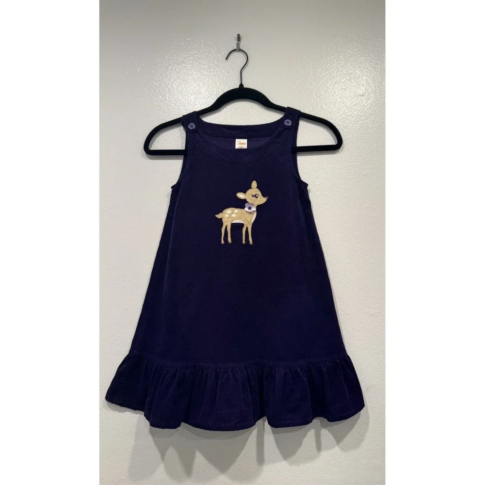 Gymboree Girls Purple Corduroy Deer Fawn Jumper Dress Size 6X Cottage Country